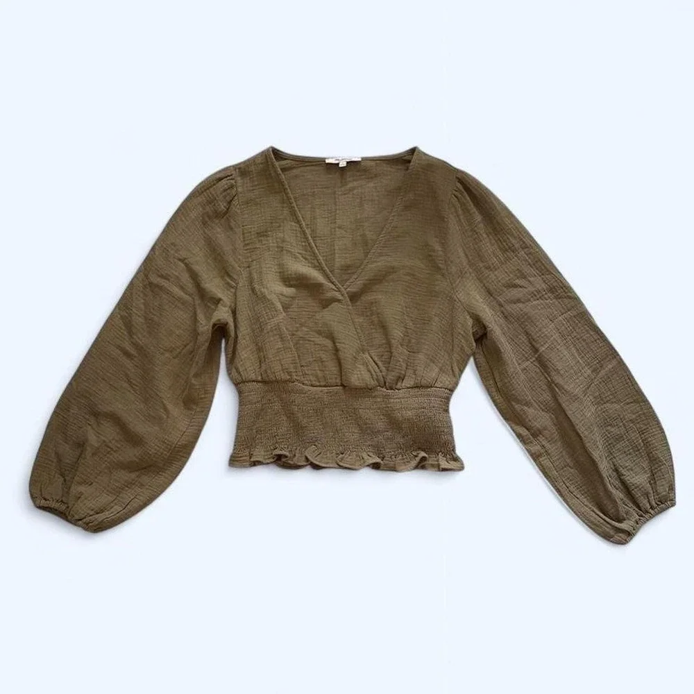 Olive green cotton v-neck blouse size M by Madewell